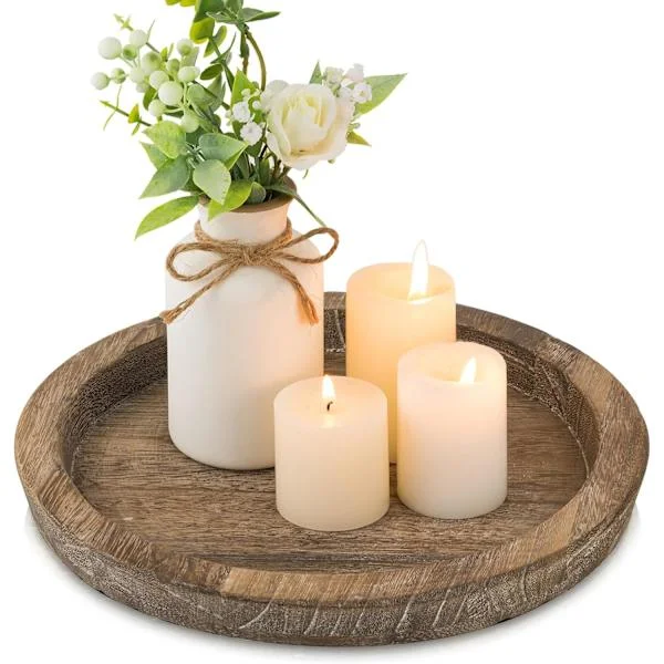 Runde dekorative lysfat, rustikk borddekorasjon for jul, bryllup, Halloween, hjemmeinnredning (slitt)