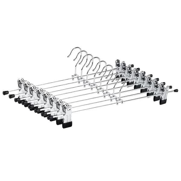 10-pack 40 cm kromade klädhängare i järn, silverfärgade metallbyxhängare för byxor, shorts, kjol, strumpor, underkläder, med halkfria klämmor