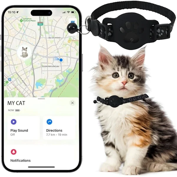 GPS-krave til katte, elektronisk kæledyrs-lokalisator, vandtæt, kompatibel med Apple Find My, ingen månedlig betaling, egnet til små til store katte, 
