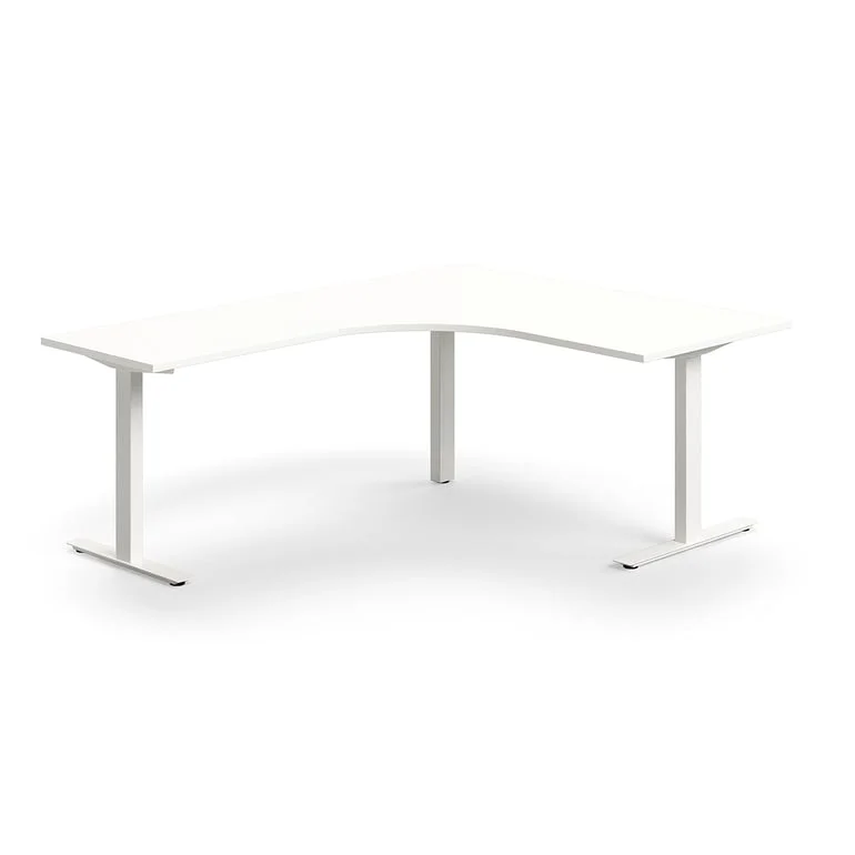 Desk QBUS, L-shaped, 1600x2000 mm, T-frame, white frame, white