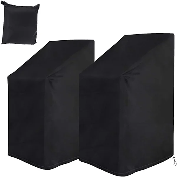 Chair cover for garden chairs 2 pcs, protective cover for stackable garden chairs with rope and buckle, waterproof, windproof, anti-UV- black (65 * 65