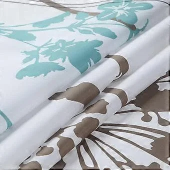 Fabric Shower Curtain with Floral Pattern, Long Blue and White Shower Curtain, Teal and Brown Plant Shower Curtain for Bathroom - 72" W x 72" H