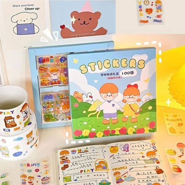 100 Kawaii-klistermærker: Søde æstetiske klistermærker til scrapbog, dekoration af dagbøger, notesbøger og mobiltelefoner