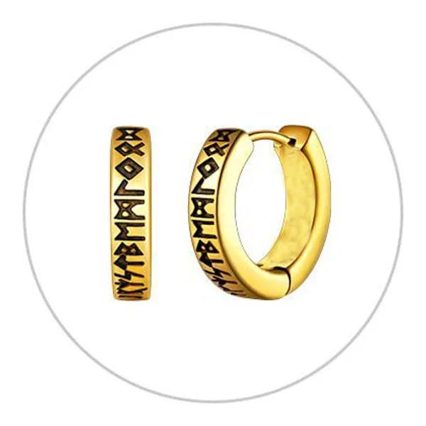 2-pack Viking Runda Örhängen för Män - 316L Rostfritt Stål Spirituell Amulett Familj Creole Örhängen i Guld Guld