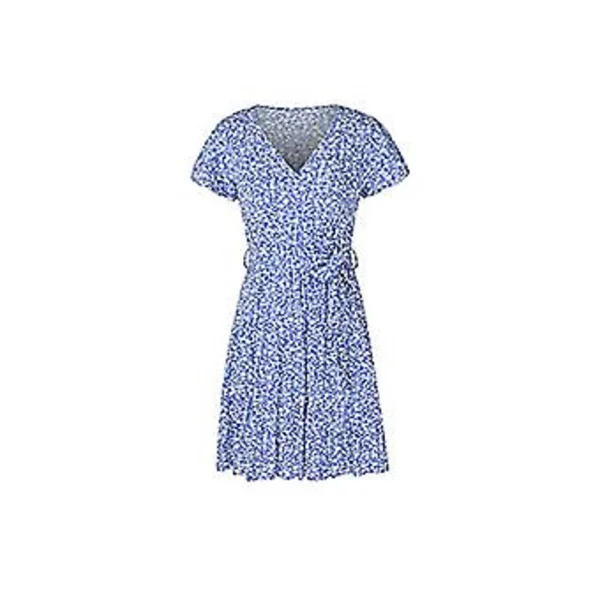 Blomstrete V-hals Mini Kjole Sexy Omslagskjole Dame Lett Sommerkjole med Korte Ermer (L Blå)