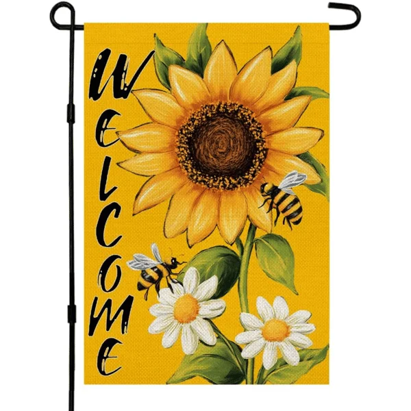 12x18 Dubbelsidig solros säckväv trädgårdsflagga, sommar välkomstdekor för veranda & trädgård
