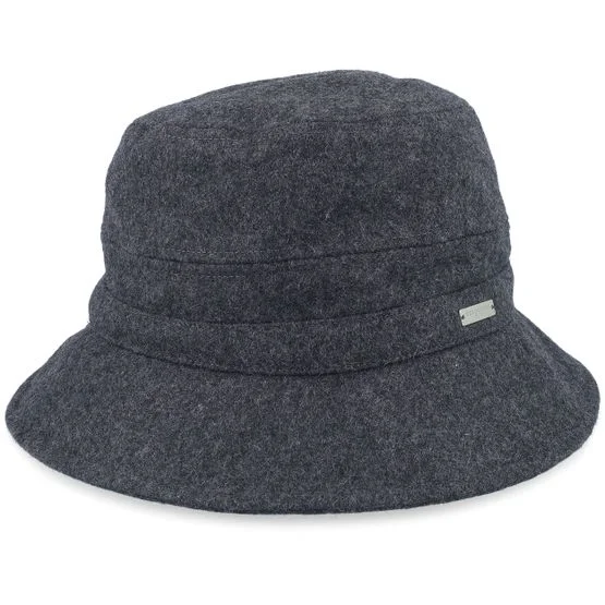 Seeberger - Sort bucket Hat - Wool Blend Black Bucket @ Hatstore