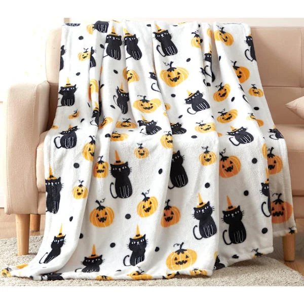 Halloween Blanket - Plush Halloween Blanket 50"x60" - Cozy Flannel Grey Halloween Decoration for Party Sofa Bed Living Room Style 11