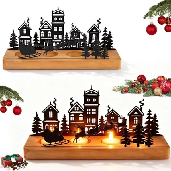 Advent lysestake - lysestaker i tre - Advent arrangement - midtstykke - Julebord midtstykke - stue, spisebord, vinduskarm