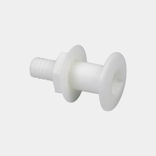 Skroggennemføring til slange TMC, PVC, lige, buet, 1" G (BSP) til 25 mm (1") slange, hvid
