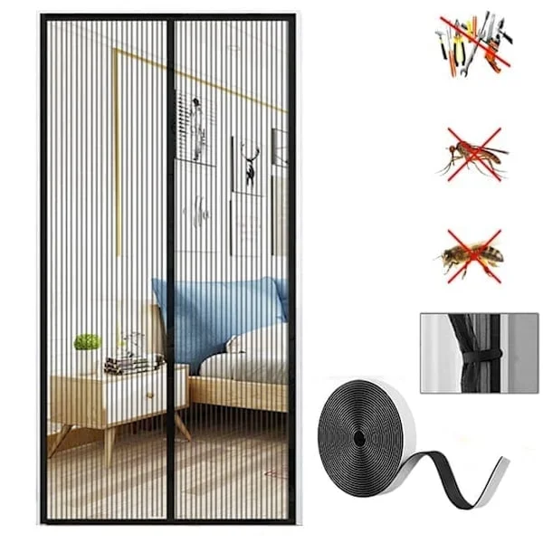 Magneettinen hyttysverho-ovi, hyttysverho-ovi, erittäin hieno verkko, tehokkaat magneetit Musta 80*200cm