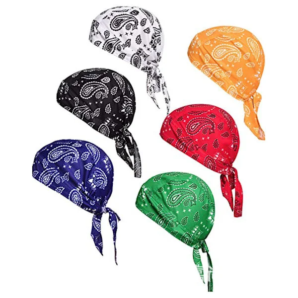 6-pak svedtransporterende Doo Rag Kølende Dew Rag Hjelmforing Store Motorcykel Do Rags Hovedbeklædning Bandana Skull Caps til Mænd og Kvinder
