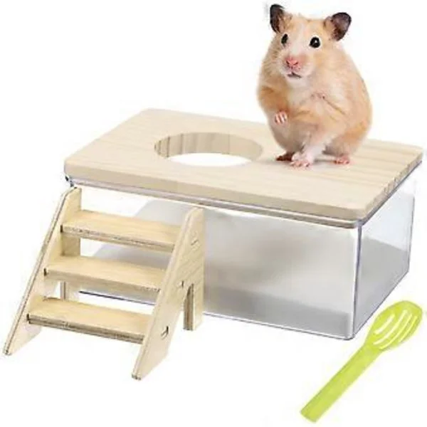 1 Sæt Hamster Sandbad Chinchilla Støvbad Lille Dyr Sandkasse Sandbeholder Med Klatrestige