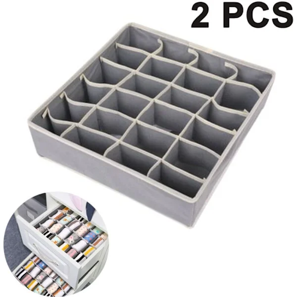 Storage Boxes for Packing, 24 Compartment Foldable Drawer Organizers for Socks Scarf Storage, Grey