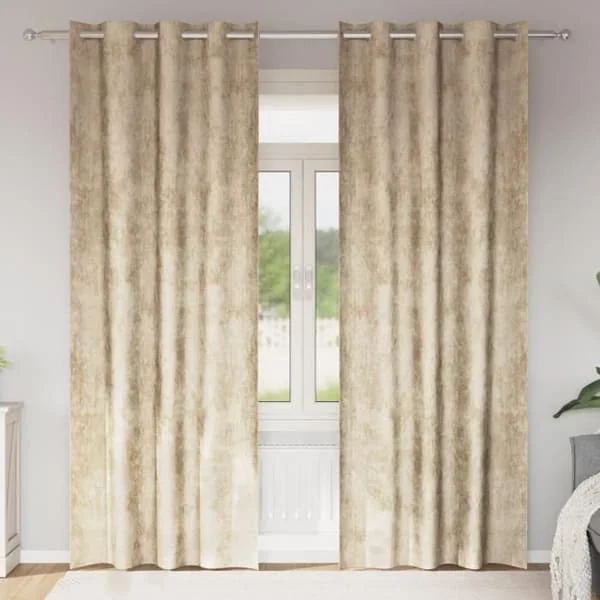 Velour Gardiner - Kräm - 245x140 cm - Öglor - Mörkläggande - Syntetisk