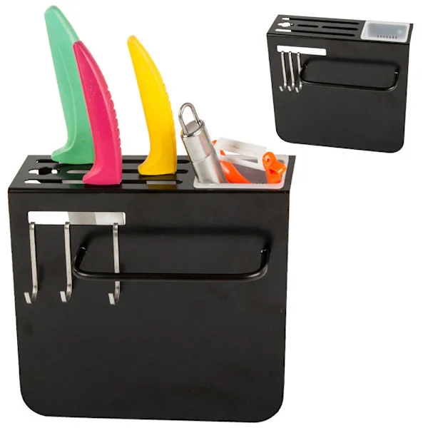 Knivställ väggmonterat med fack pulverlackerat stål svart 20x19 cm