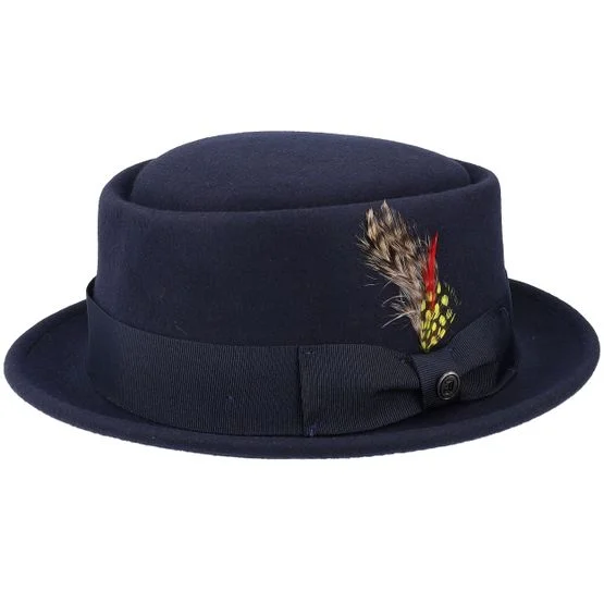 Jaxon & James - Blau porkpie Hut - Crushable Wool Navy Pork Pie - Herren Hut aus Wolle in Navy Blau, Größe M 57 cm
