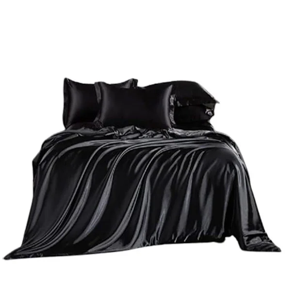 Satin Sengetøj Sort 220x240 Glansfuld Ensfarvet Dynebetræk Silke