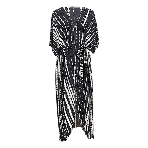 Boho-mönstrad kofta för kvinnor – Lång kaftan i rayon som strandplagg med blommigt mönster från Mellanöstern, lös baddräktsklänning för semester och 