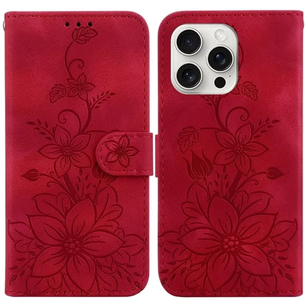 iPhone 16 Pro Lily Pr präglad läderskal - Elegant och skyddande mobilskydd för din telefon