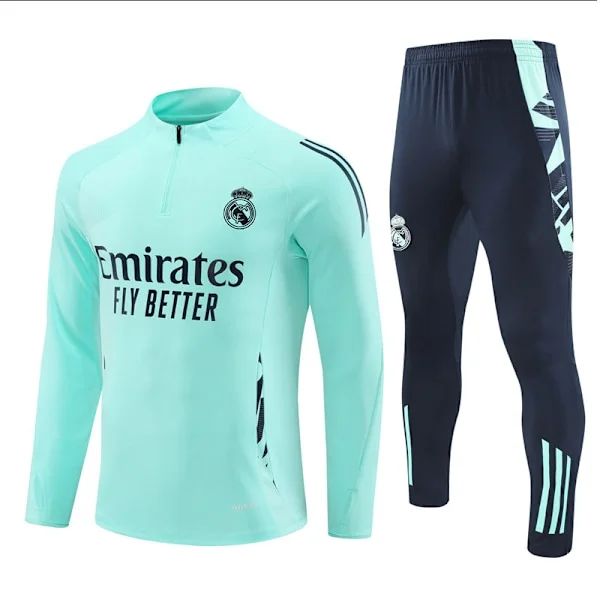 2425 Ny Real Madrid Fotball Langermet Halv Glidelås Voksen & Barn Treningsgenser Lysegrønn
