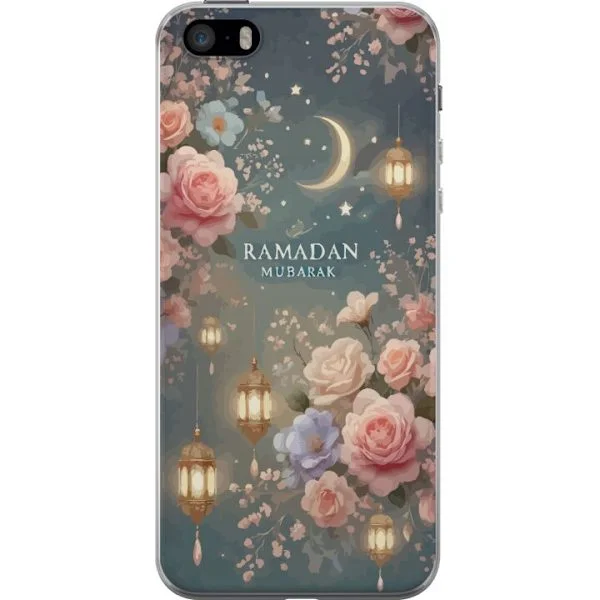 Yhteensopiva Puhelinkuori Apple iPhone SE (2016) Ramadan-motifi kukilla, lyhdyillä ja puolikuun muodolla pehmennetyissä vaaleanpunaisissa ja harmaiss