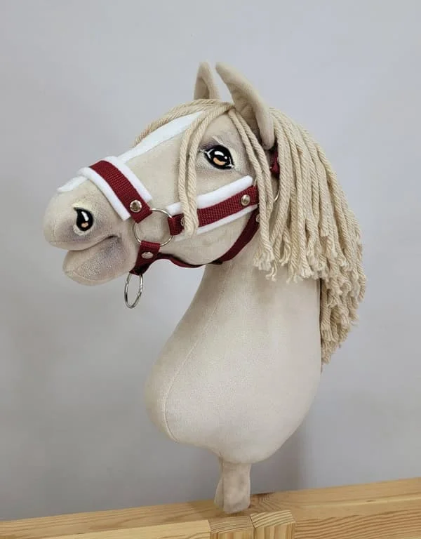 Hobby Horse A3 Adjustable Horse Halter, Burgundy with White Fur_MGF
