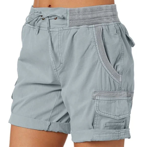 Women's Cargo Shorts, Loose Fit Summer Hiking Shorts, Bermuda Shorts with Pockets, Casual Women's Shorts, Mid-Thigh, Grey.