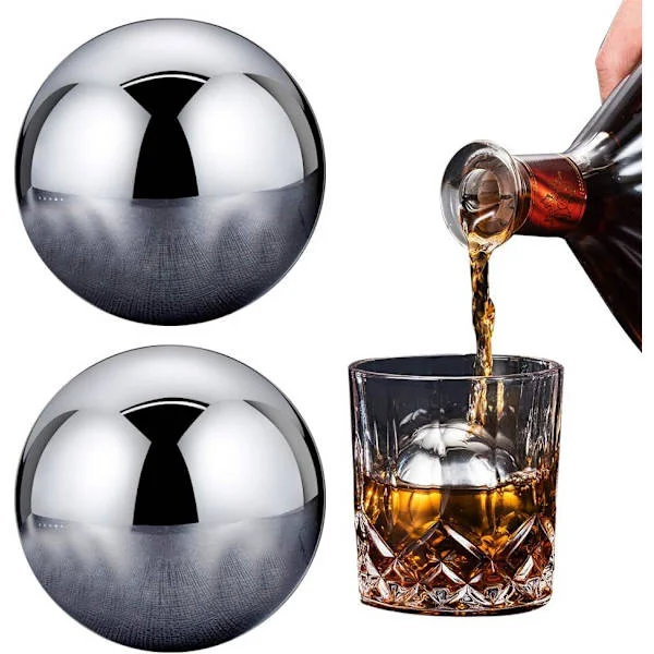 2 stk. Genanvendelige Metal Isterninger Store Rustfri Stål Runde Whiskey Kugler Sfæriske Drikkevare Kølesten Kugle Golfbold Scotch Sæt til Rødvin Bar