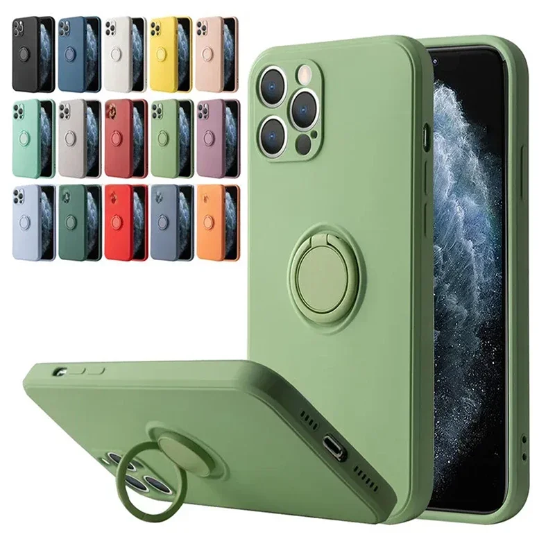 AliExpress - Coque de téléphone avec anneau de support magnétique en Silicone liquide, étui arrière antichoc pour IPhone 15 14 13 12 11 Pro Max Mini X