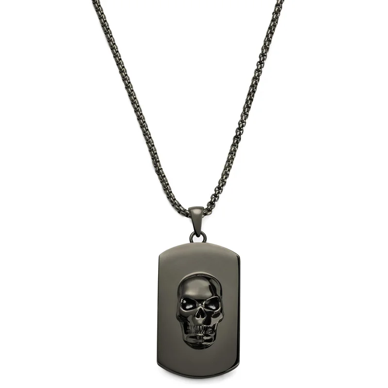 Icarus | Gunmetal Black Stainless Steel Skull Dog Tag Necklace for Men - Dog tags