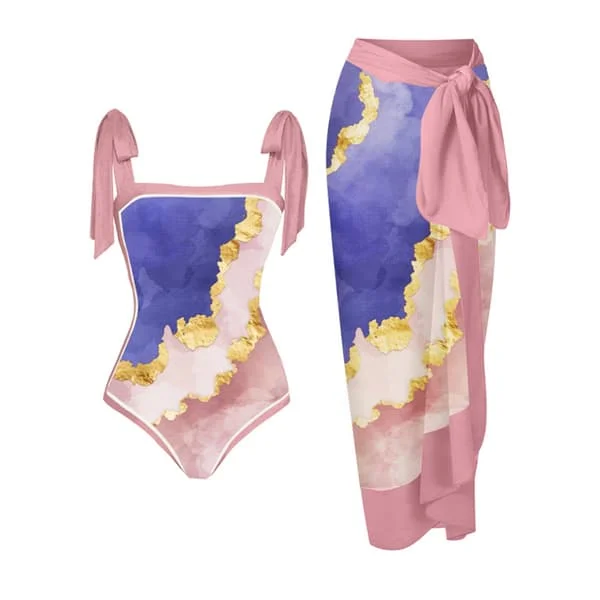 2026 Kvinnor Baddräkt Bikini Baddräkt Topp Klänning Set Blomstermönster Dam Baddräkt Tvådelad Kostym Mode Dam Baddräkter