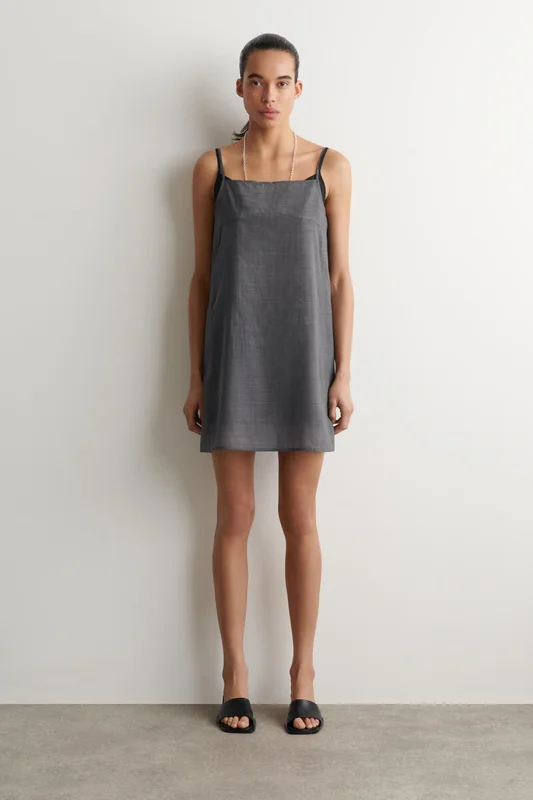COS Semi-Sheer Layered Wool Mini Dress in Grey - Women