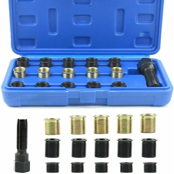 16 Deler Tennplugg Gjengereparasjonssett, M14 x 1,25 mm Tennplugg Gjengereparasjonssett, M16 Gjengetapp med Bærbar Koffert, Tennplugg 