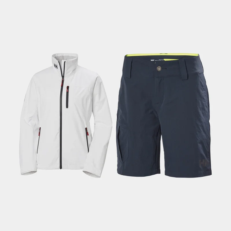 Conjunto de archipiélago Helly Hansen Crew Midlayer 2 + Quick-Dry Cargo, White + Navy, mujer, Medium + 30"