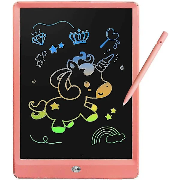 Barnas læringsleketøy 3-7 år gammel jente Farge LCD-tegnebrett Graffititavle 12 tommer Viskelær Tegnebrett Tegnebrett (rosa)-4