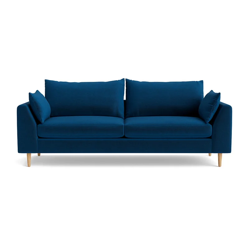 Ofelia 3 personers sofa - Riviera Kongeblå - 223x92x85cm - Inkl. pyntepuder & komfort - Elegant stof sofa med sorte ben - Perfekt til afslapning