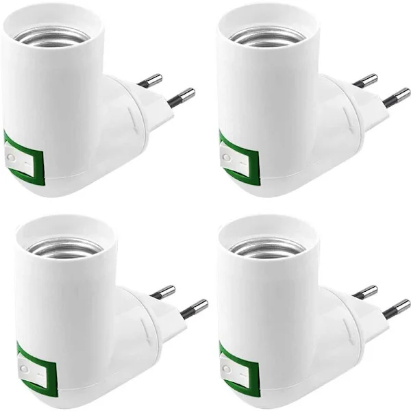 4 st E27 med strömbrytare Byggarbetsplatsuttag AC 220V Eluttag för väggkökslampa Adapter LED-lamphållare (Vit)