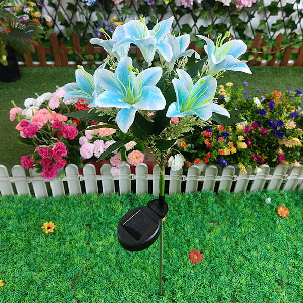 Set med 2 solcellsdrivna trädgårdslampor med 14 liljeblommor, solcellsdrivna trädgårdslampor, solcellsdrivna blomlampor, vattentäta dekorativa 