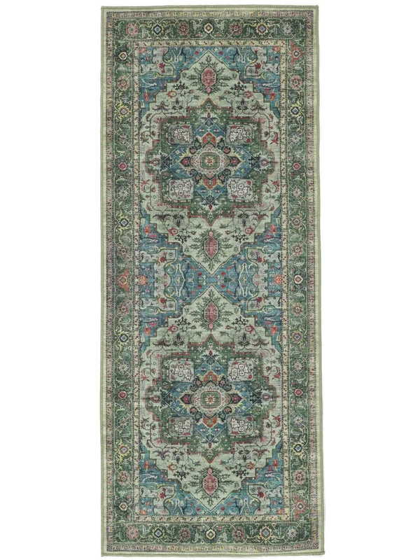 Georgia Oriental Lavable 80X200 Piccolo Verde/Multicolore Passatoia Tappeti Cotone Tappeto