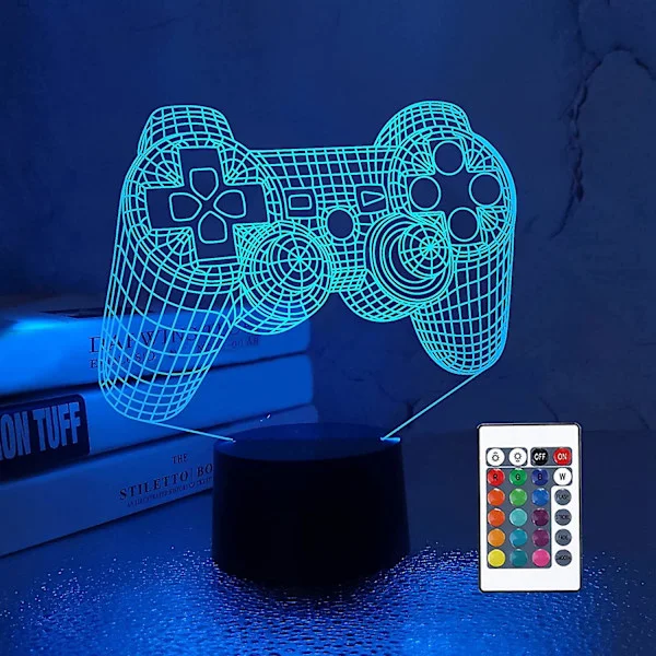 3d Gamepad-lampe Spillkonsoll Nattlys 3d Illusion-lampe for barn, 16 farger som endres med fjernkontroll, spillrom-spillergave, barneromsdekor
