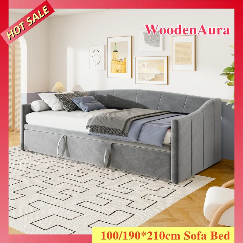 AliExpress - WOODENAURA 2-in-1-Schlafsofa, DAY-Betten, 90/180 x 200 cm, klappbares Schlafsofa, ausziehbares Bett, Samt, ohne Matratze