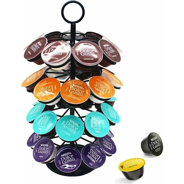 Kaffe Kapselhållare Kapsel Dispenser Roterande Display Stativ för 36 Kapslar, Dolce Gusto Pod Hållare Förvaringsställ, 360 Grader Roterbar, Svart, O
