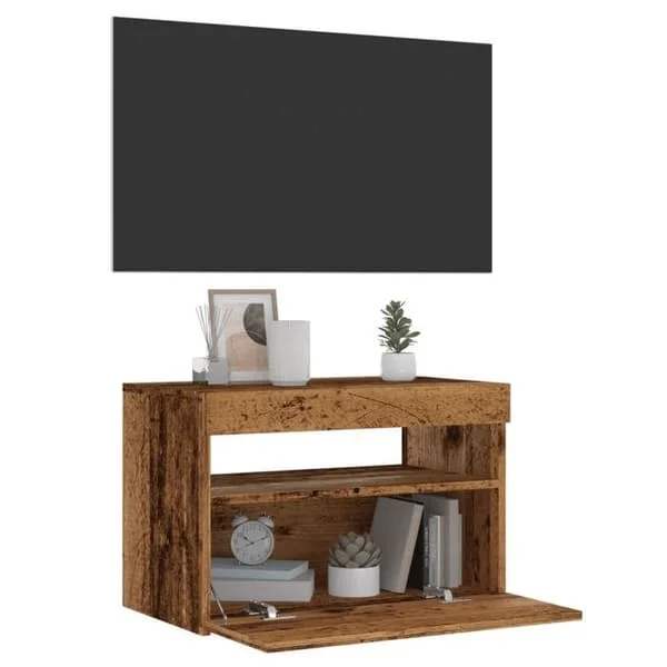 vidaXL TV-bord med LED-ljus gammalt trä, ingenjörsträ, TV-stöd, multimediaenhet, TV-konsol, hifi-möbel, 856309