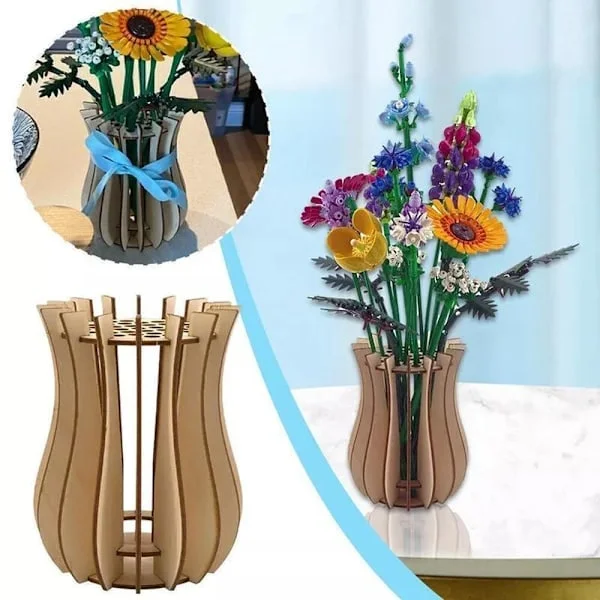 Wooden Vase for Lego Flowers Puzzle Flower Vase Bouquet Building Home Decor L-FX-