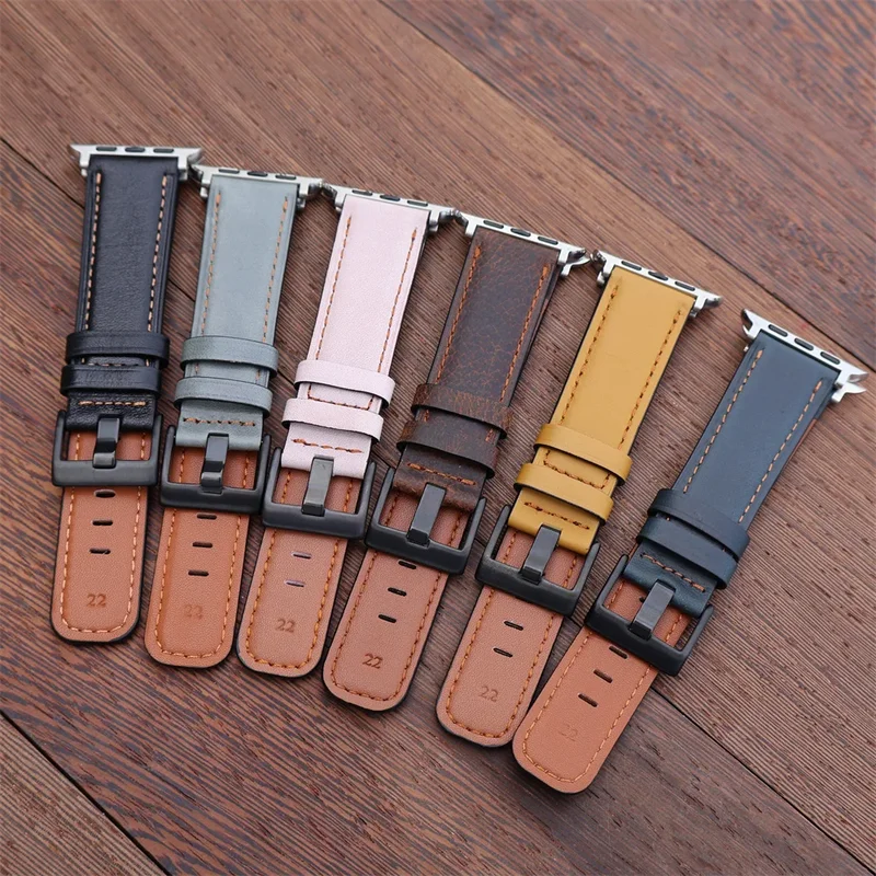 AliExpress - Bracelet en cuir pour bracelet de montre Apple 44mm 49/45mm 40/41 42 46mm ceinture rétro luxe Correas iWatch série 10 9 5 4 SE 6 7 8 