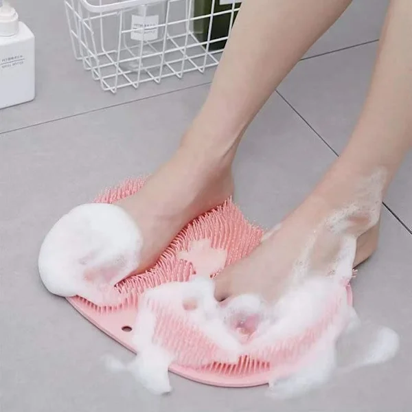 Fotskrubb för dusch, fotrengöringsmassagmatta med halkfria sugkoppar, dusch- och badfotskrubbmatta (rosa)