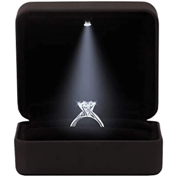 Engagement Ring LED Light Ring Box Jewelry Case Black Square