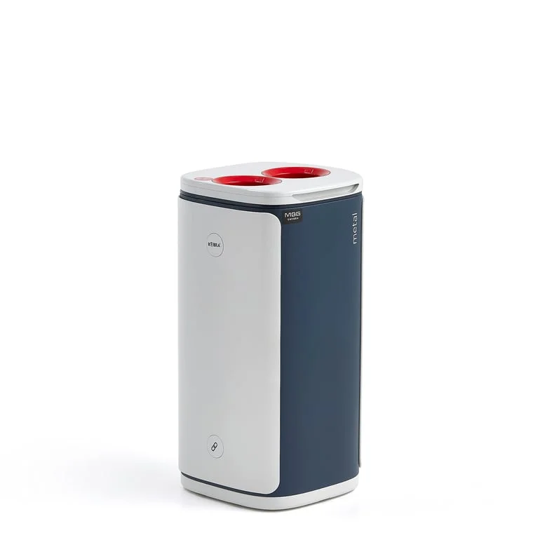 Recycling bin NORTON, metal, 60 L, grey/blue, red lid