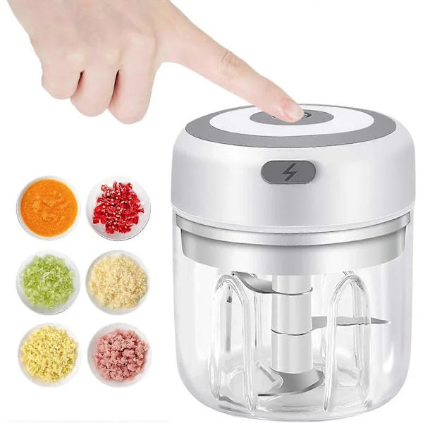 [KK] Electric Garlic Chopper, 250ml Vegetable Chopper, Onion Chopper, Portable Small Food Processor - 250ml White【jia】
